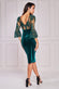 Scallop Pearl Lace & Velvet Midi Dress DR4112