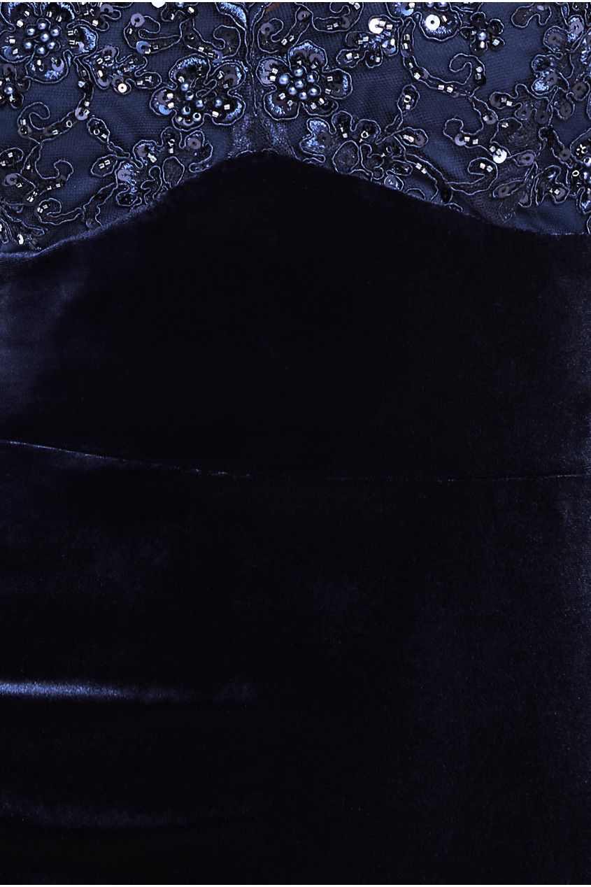 Scallop Pearl Lace & Velvet Midi Dress DR4112