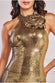 Liquid Sequin Halterneck Mini With Corsage DR4125