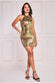 Liquid Sequin Halterneck Mini With Corsage DR4125
