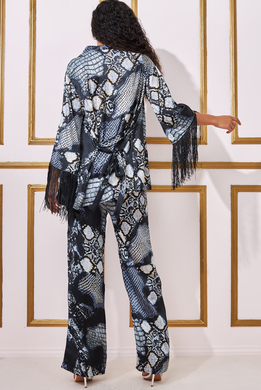 Foil Print Kimono With Tassels T217