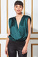 Satin Wrap Style Top With Shoulder Pads T165