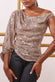 Dual Tone Sequin One Shoulder Balloon Sleeve Top T200