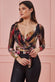 Floralprint Long Sleeve Wrap Bodysuit TR282C