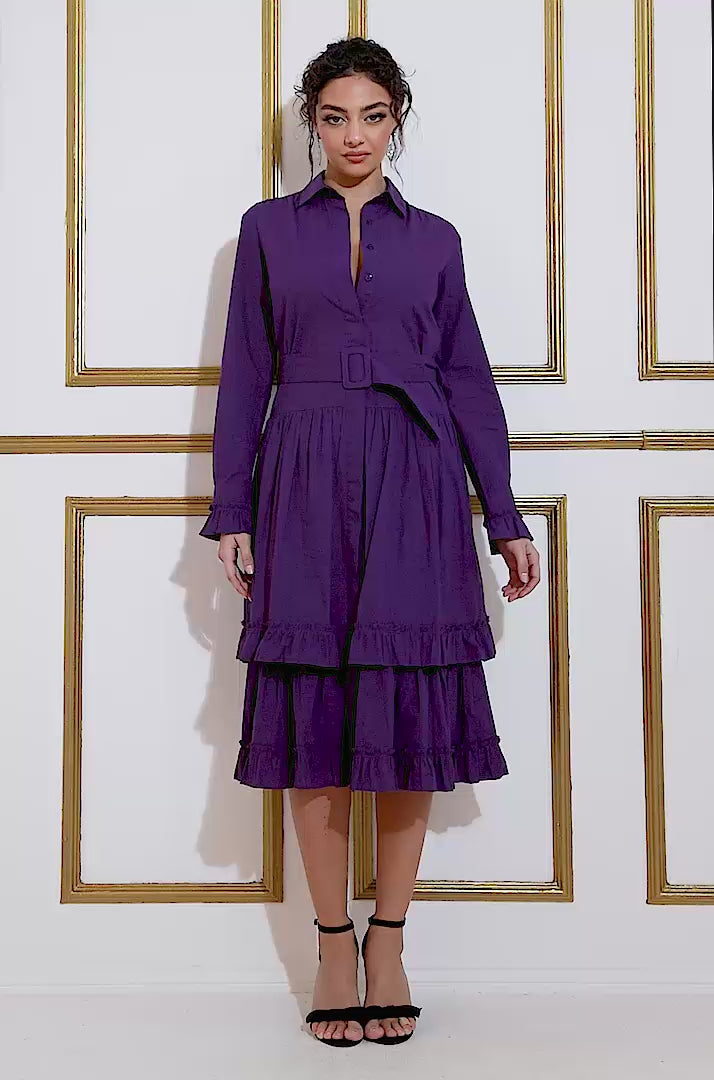 Tiered Shirt Dress With Belt DR3721