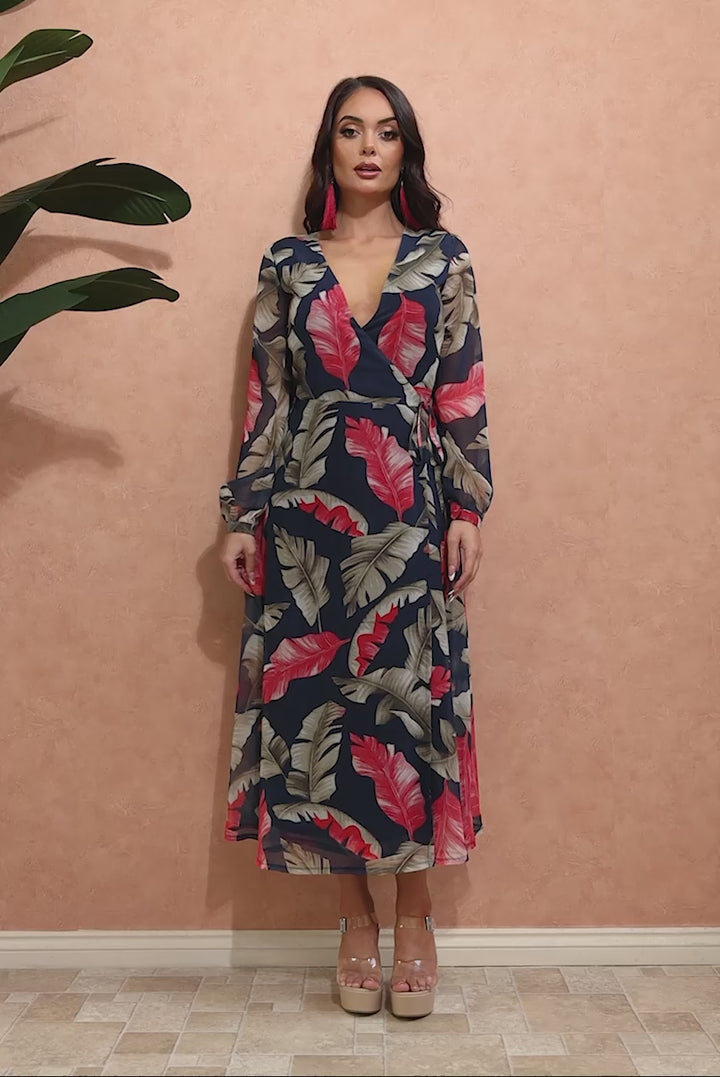 Printed Wrap Midi Dress DR3558