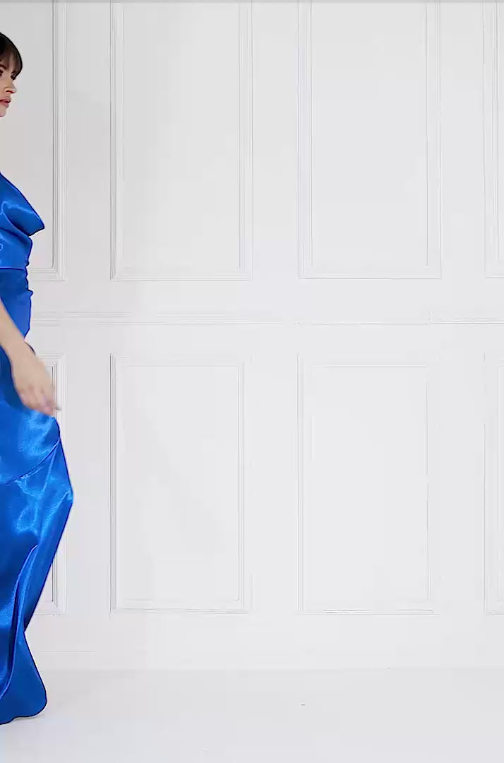 Cowl Neck With Strappy Back Satin Maxi DR2113
