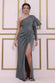 One Sleeve Frill Lurex Maxi Dress DR3693