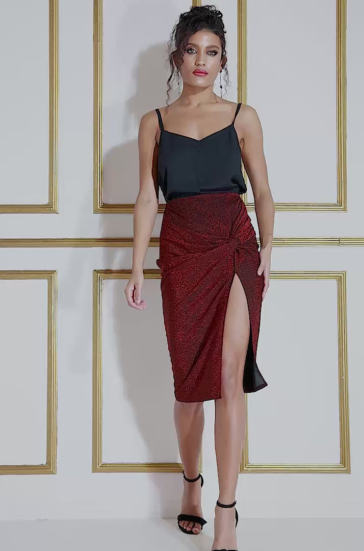 Knot Front Thigh Split Midi Skirt SK22