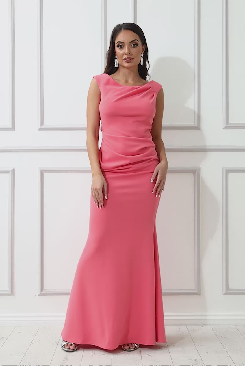 Fish Tail Maxi Dress With Pleating Detail DR1128D