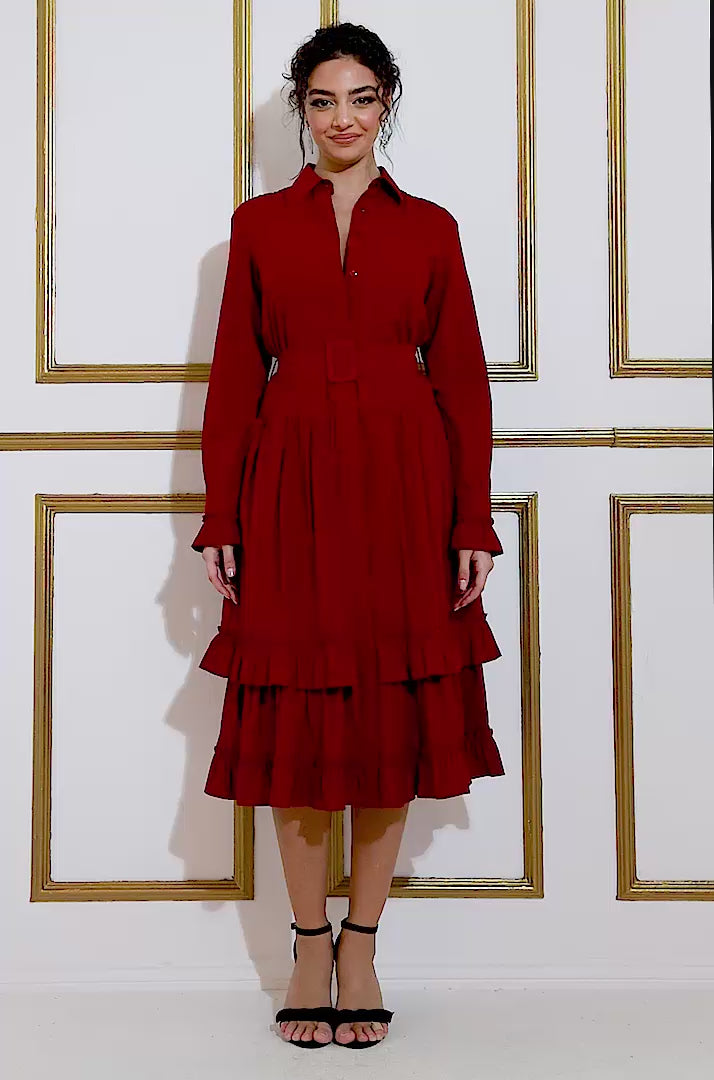 Tiered Shirt Dress With Belt DR3721